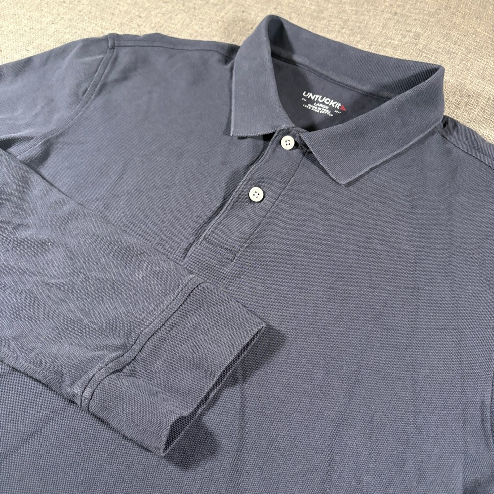 UNTUCKit Polo Shirt Mens Large Navy Blue Long Sleeve 100% Pima Cotton Pique
